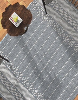 Cool Gray 10' x 14' 1 Eco Bohemian Indoor Outdoor Rectangle Area Rug Weather Resistant for Patio, Deck, Terrace, Balcony, Porch 100% Recycled PET Polyester Carpet Mat for Sale at Rug Engine