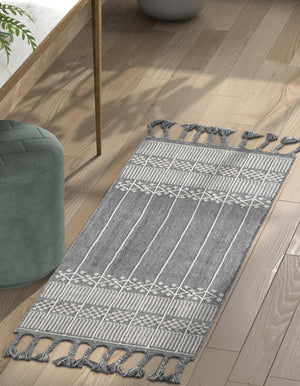 Cool Gray 2' 2 x 8' 2 Eco Bohemian Indoor Outdoor Runner Area Rug Weather Resistant for Patio, Deck, Terrace, Balcony, Porch 100% Recycled PET Polyester Carpet Mat for Sale at Rug Engine