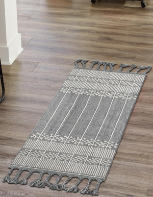 Cool Gray 2' 2 x 8' 2 Eco Bohemian Indoor Outdoor Runner Area Rug Weather Resistant for Patio, Deck, Terrace, Balcony, Porch 100% Recycled PET Polyester Carpet Mat for Sale at Rug Engine