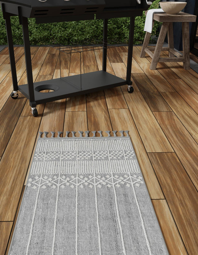 Cool Gray 2' 2 x 8' 2 Eco Bohemian Indoor Outdoor Runner Area Rug Weather Resistant for Patio, Deck, Terrace, Balcony, Porch 100% Recycled PET Polyester Carpet Mat for Sale at Rug Engine