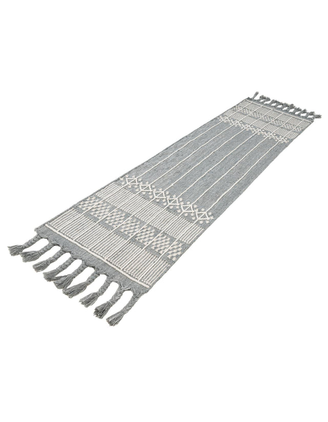 Cool Gray 2' 2 x 8' 2 Eco Bohemian Indoor Outdoor Runner Area Rug Weather Resistant for Patio, Deck, Terrace, Balcony, Porch 100% Recycled PET Polyester Carpet Mat for Sale at Rug Engine