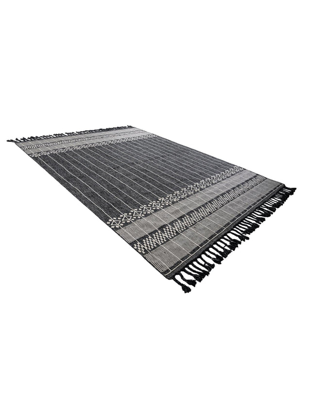 Charcoal Black 10' x 14' 1 Eco Bohemian Indoor Outdoor Rectangle Area Rug Weather Resistant for Patio, Deck, Terrace, Balcony, Porch 100% Recycled PET Polyester Carpet Mat for Sale at Rug Engine