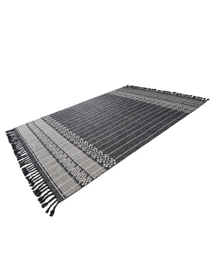 Charcoal Black 10' x 14' 1 Eco Bohemian Indoor Outdoor Rectangle Area Rug Weather Resistant for Patio, Deck, Terrace, Balcony, Porch 100% Recycled PET Polyester Carpet Mat for Sale at Rug Engine