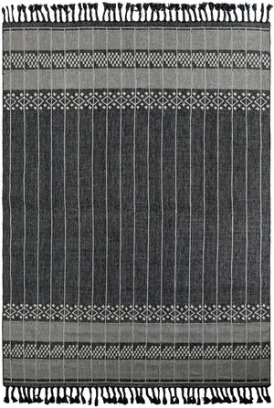 Charcoal Black 10' x 14' 1 Eco Bohemian Indoor Outdoor Rectangle Area Rug Weather Resistant for Patio, Deck, Terrace, Balcony, Porch 100% Recycled PET Polyester Carpet Mat for Sale at Rug Engine