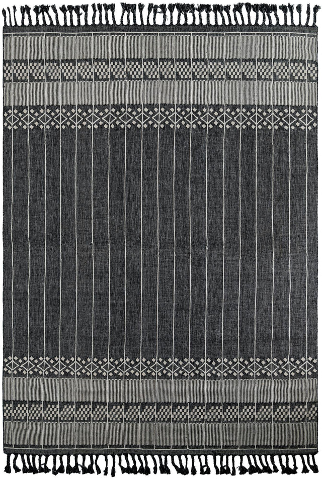 Charcoal Black 10' x 14' 1 Eco Bohemian Indoor Outdoor Rectangle Area Rug Weather Resistant for Patio, Deck, Terrace, Balcony, Porch 100% Recycled PET Polyester Carpet Mat for Sale at Rug Engine