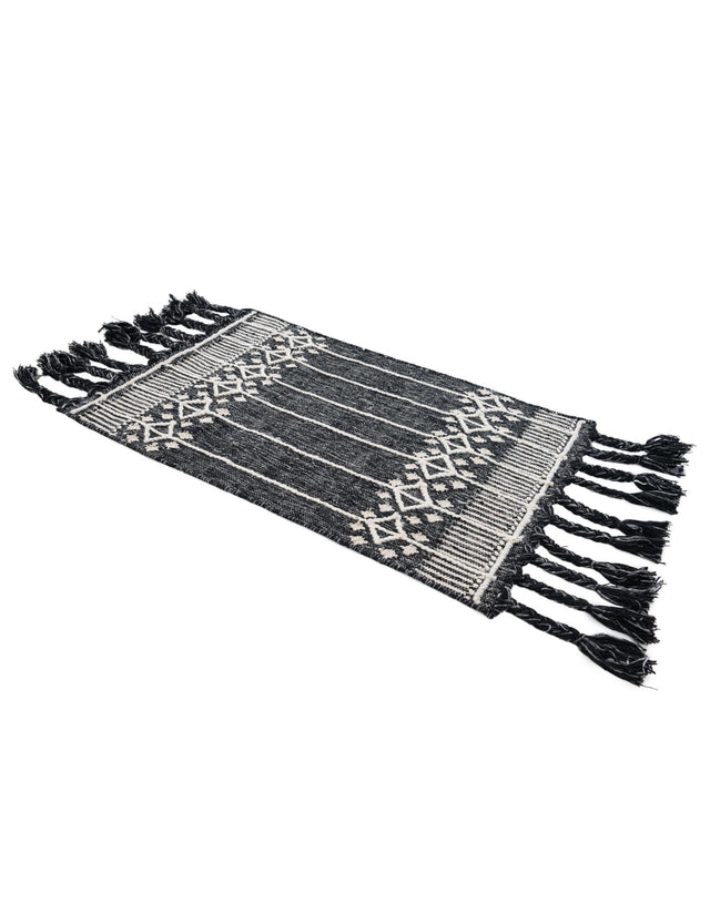 Charcoal Black 2' x 3' 1 Eco Bohemian Indoor Outdoor Rectangle Area Rug Weather Resistant for Patio, Deck, Terrace, Balcony, Porch 100% Recycled PET Polyester Carpet Mat for Sale at Rug Engine