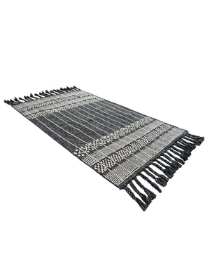 Charcoal Black 4' 1 x 6' 1 Eco Bohemian Indoor Outdoor Rectangle Area Rug Weather Resistant for Patio, Deck, Terrace, Balcony, Porch 100% Recycled PET Polyester Carpet Mat for Sale at Rug Engine