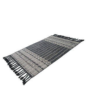 Charcoal Black 4' 1 x 6' 1 Eco Bohemian Indoor Outdoor Rectangle Area Rug Weather Resistant for Patio, Deck, Terrace, Balcony, Porch 100% Recycled PET Polyester Carpet Mat for Sale at Rug Engine