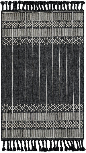 Charcoal Black 4' 1 x 6' 1 Eco Bohemian Indoor Outdoor Rectangle Area Rug Weather Resistant for Patio, Deck, Terrace, Balcony, Porch 100% Recycled PET Polyester Carpet Mat for Sale at Rug Engine