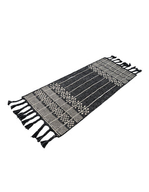 Charcoal Black 2' 2 x 5' 1 Eco Bohemian Indoor Outdoor Runner Area Rug Weather Resistant for Patio, Deck, Terrace, Balcony, Porch 100% Recycled PET Polyester Carpet Mat for Sale at Rug Engine