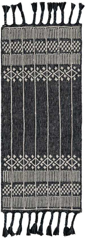 Charcoal Black 2' 2 x 5' 1 Eco Bohemian Indoor Outdoor Runner Area Rug Weather Resistant for Patio, Deck, Terrace, Balcony, Porch 100% Recycled PET Polyester Carpet Mat for Sale at Rug Engine