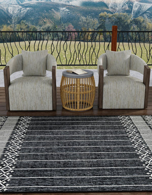 Charcoal Black 5' 1 x 8' Eco Bohemian Indoor Outdoor Rectangle Area Rug Weather Resistant for Patio, Deck, Terrace, Balcony, Porch 100% Recycled PET Polyester Carpet Mat for Sale at Rug Engine