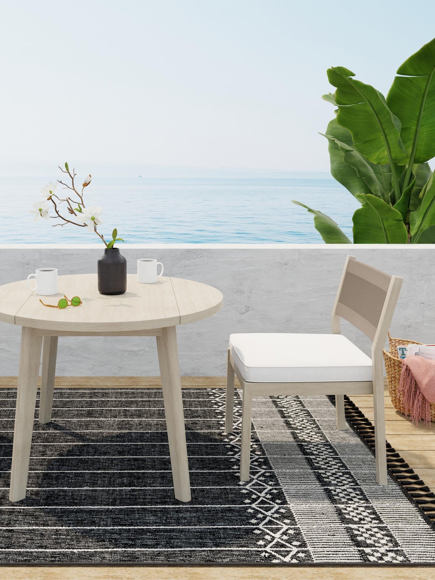 Charcoal Black 2' x 3' 1 Eco Bohemian Indoor Outdoor Rectangle Area Rug Weather Resistant for Patio, Deck, Terrace, Balcony, Porch 100% Recycled PET Polyester Carpet Mat for Sale at Rug Engine