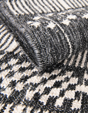 Charcoal Black 10' x 14' 1 Eco Bohemian Indoor Outdoor Rectangle Area Rug Weather Resistant for Patio, Deck, Terrace, Balcony, Porch 100% Recycled PET Polyester Carpet Mat for Sale at Rug Engine