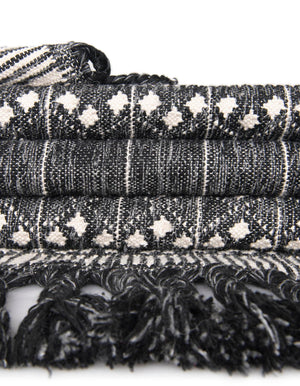 Charcoal Black 4' 1 x 6' 1 Eco Bohemian Indoor Outdoor Rectangle Area Rug Weather Resistant for Patio, Deck, Terrace, Balcony, Porch 100% Recycled PET Polyester Carpet Mat for Sale at Rug Engine