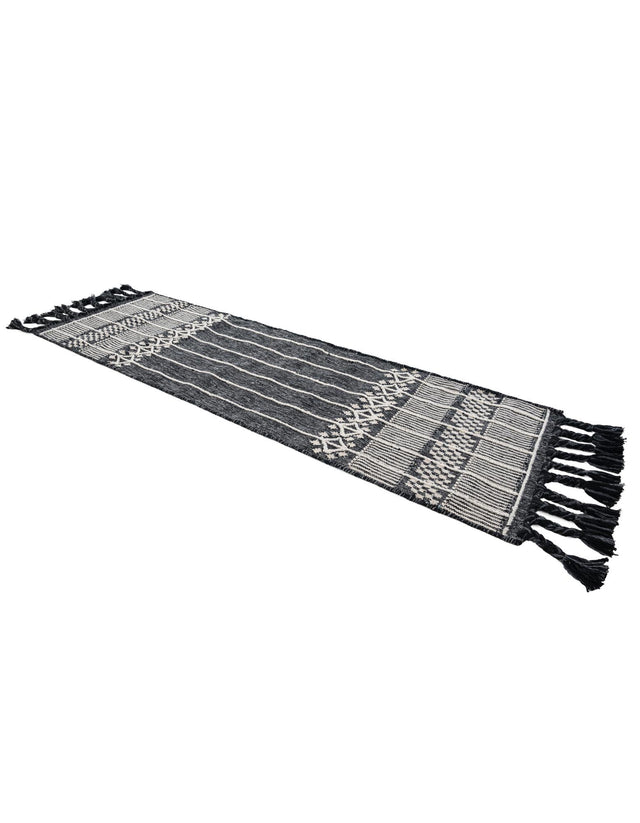 Charcoal Black 2' 2 x 6' 7 Eco Bohemian Indoor Outdoor Runner Area Rug Weather Resistant for Patio, Deck, Terrace, Balcony, Porch 100% Recycled PET Polyester Carpet Mat for Sale at Rug Engine