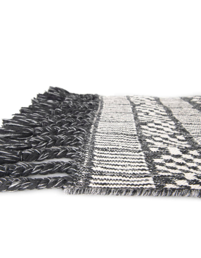 Charcoal Black 2' 2 x 6' 7 Eco Bohemian Indoor Outdoor Runner Area Rug Weather Resistant for Patio, Deck, Terrace, Balcony, Porch 100% Recycled PET Polyester Carpet Mat for Sale at Rug Engine