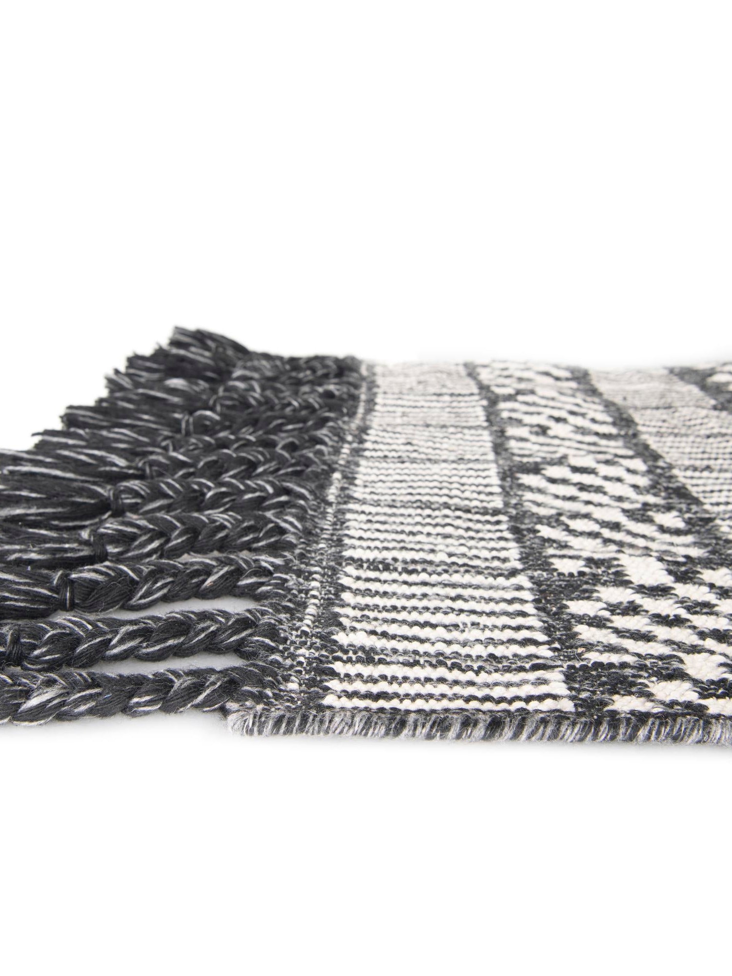Charcoal Black 2' 2 x 5' 1 Eco Bohemian Indoor Outdoor Runner Area Rug Weather Resistant for Patio, Deck, Terrace, Balcony, Porch 100% Recycled PET Polyester Carpet Mat for Sale at Rug Engine