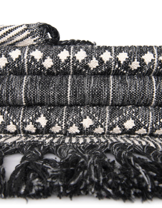 Charcoal Black 2' 2 x 8' 2 Eco Bohemian Indoor Outdoor Runner Area Rug Weather Resistant for Patio, Deck, Terrace, Balcony, Porch 100% Recycled PET Polyester Carpet Mat for Sale at Rug Engine