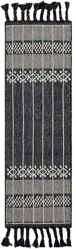 Charcoal Black 2' 2 x 6' 7 Eco Bohemian Indoor Outdoor Runner Area Rug Weather Resistant for Patio, Deck, Terrace, Balcony, Porch 100% Recycled PET Polyester Carpet Mat for Sale at Rug Engine