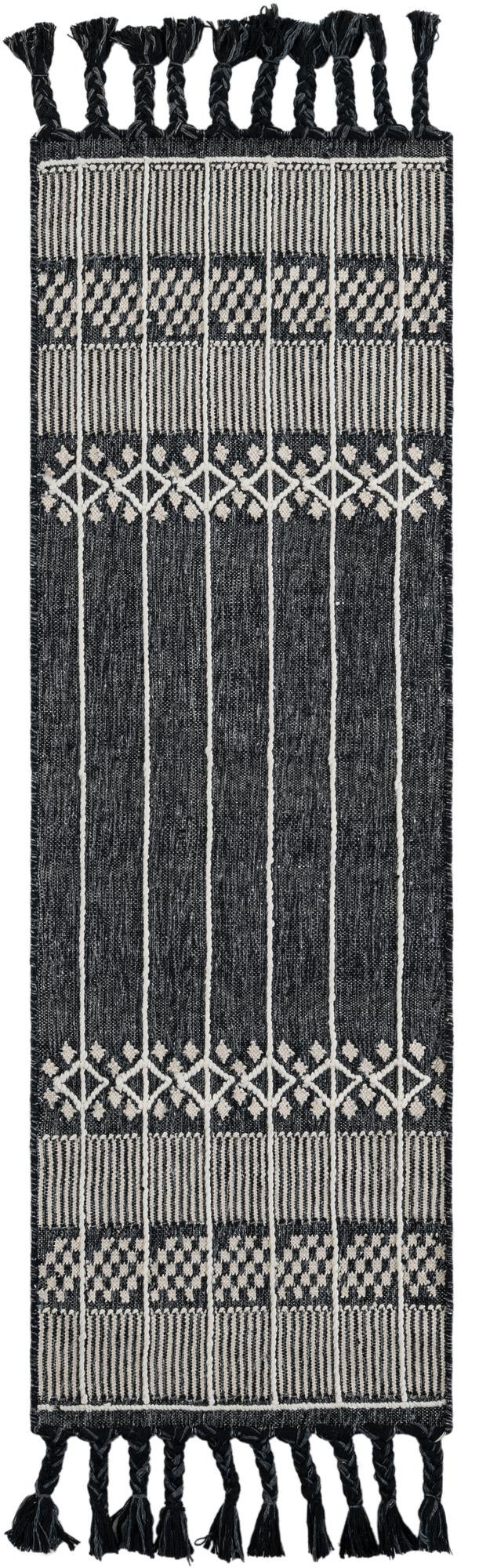Charcoal Black 2' 2 x 6' 7 Eco Bohemian Indoor Outdoor Runner Area Rug Weather Resistant for Patio, Deck, Terrace, Balcony, Porch 100% Recycled PET Polyester Carpet Mat for Sale at Rug Engine