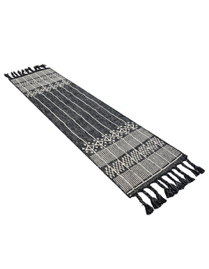 Charcoal Black 2' 2 x 8' 2 Eco Bohemian Indoor Outdoor Runner Area Rug Weather Resistant for Patio, Deck, Terrace, Balcony, Porch 100% Recycled PET Polyester Carpet Mat for Sale at Rug Engine