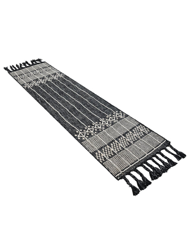 Charcoal Black 2' 2 x 8' 2 Eco Bohemian Indoor Outdoor Runner Area Rug Weather Resistant for Patio, Deck, Terrace, Balcony, Porch 100% Recycled PET Polyester Carpet Mat for Sale at Rug Engine