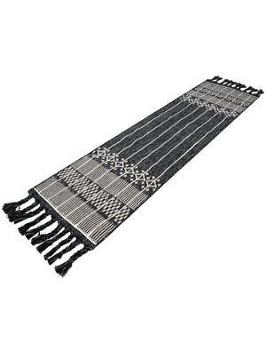 Charcoal Black 2' 2 x 8' 2 Eco Bohemian Indoor Outdoor Runner Area Rug Weather Resistant for Patio, Deck, Terrace, Balcony, Porch 100% Recycled PET Polyester Carpet Mat for Sale at Rug Engine