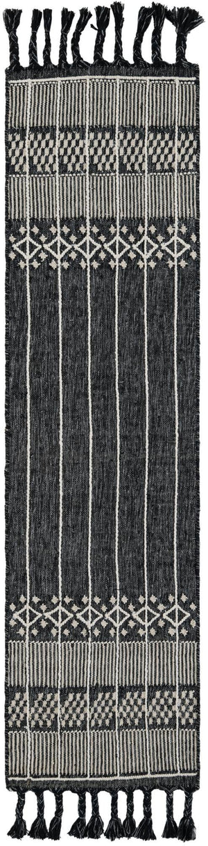 Charcoal Black 2' 2 x 8' 2 Eco Bohemian Indoor Outdoor Runner Area Rug Weather Resistant for Patio, Deck, Terrace, Balcony, Porch 100% Recycled PET Polyester Carpet Mat for Sale at Rug Engine