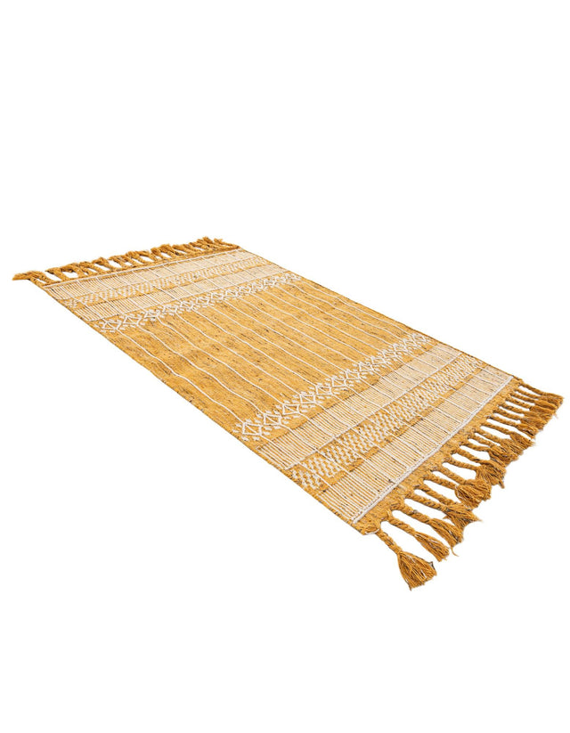 Mustard Yellow 4' 1 x 6' 1 Eco Bohemian Indoor Outdoor Rectangle Area Rug Weather Resistant for Patio, Deck, Terrace, Balcony, Porch 100% Recycled PET Polyester Carpet Mat for Sale at Rug Engine