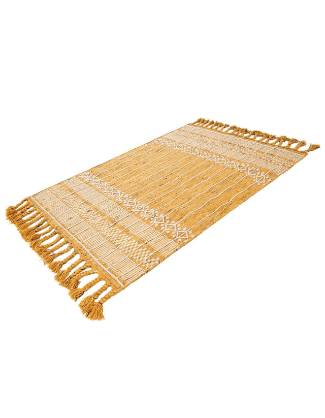Mustard Yellow 4' 1 x 6' 1 Eco Bohemian Indoor Outdoor Rectangle Area Rug Weather Resistant for Patio, Deck, Terrace, Balcony, Porch 100% Recycled PET Polyester Carpet Mat for Sale at Rug Engine