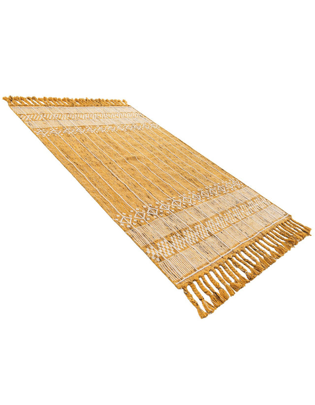 Mustard Yellow 5' 1 x 8' Eco Bohemian Indoor Outdoor Rectangle Area Rug Weather Resistant for Patio, Deck, Terrace, Balcony, Porch 100% Recycled PET Polyester Carpet Mat for Sale at Rug Engine