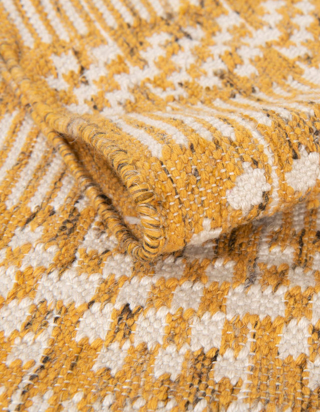 Mustard Yellow 4' 1 x 6' 1 Eco Bohemian Indoor Outdoor Rectangle Area Rug Weather Resistant for Patio, Deck, Terrace, Balcony, Porch 100% Recycled PET Polyester Carpet Mat for Sale at Rug Engine