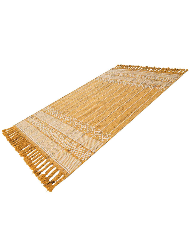 Mustard Yellow 5' 1 x 8' Eco Bohemian Indoor Outdoor Rectangle Area Rug Weather Resistant for Patio, Deck, Terrace, Balcony, Porch 100% Recycled PET Polyester Carpet Mat for Sale at Rug Engine