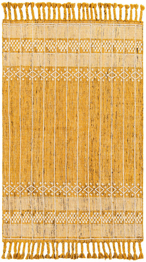 Mustard Yellow 5' 1 x 8' Eco Bohemian Indoor Outdoor Rectangle Area Rug Weather Resistant for Patio, Deck, Terrace, Balcony, Porch 100% Recycled PET Polyester Carpet Mat for Sale at Rug Engine