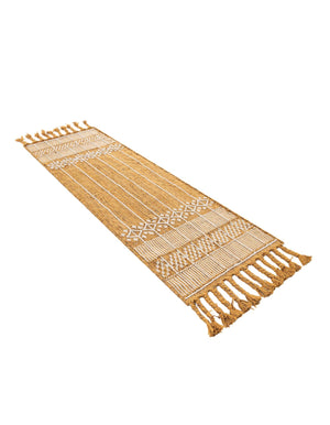 Mustard Yellow 2' 2 x 6' 7 Eco Bohemian Indoor Outdoor Runner Area Rug Weather Resistant for Patio, Deck, Terrace, Balcony, Porch 100% Recycled PET Polyester Carpet Mat for Sale at Rug Engine