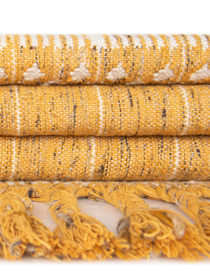 Mustard Yellow 2' 2 x 8' 2 Eco Bohemian Indoor Outdoor Runner Area Rug Weather Resistant for Patio, Deck, Terrace, Balcony, Porch 100% Recycled PET Polyester Carpet Mat for Sale at Rug Engine