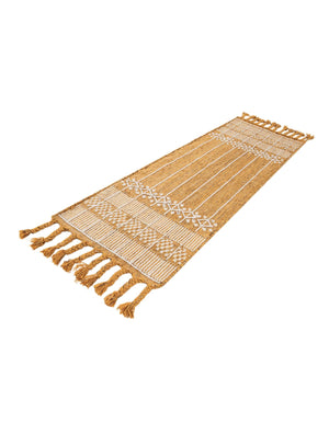 Mustard Yellow 2' 2 x 6' 7 Eco Bohemian Indoor Outdoor Runner Area Rug Weather Resistant for Patio, Deck, Terrace, Balcony, Porch 100% Recycled PET Polyester Carpet Mat for Sale at Rug Engine