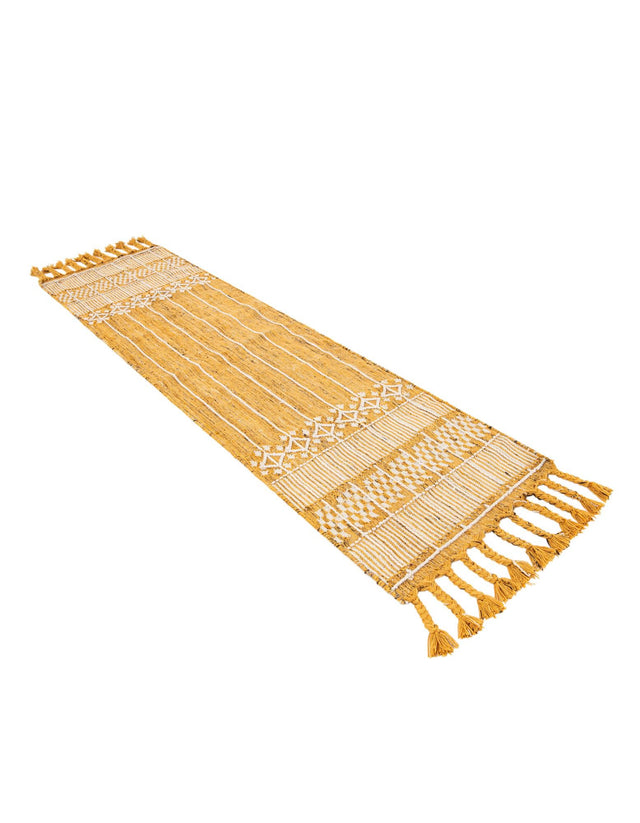 Mustard Yellow 2' 2 x 8' 2 Eco Bohemian Indoor Outdoor Runner Area Rug Weather Resistant for Patio, Deck, Terrace, Balcony, Porch 100% Recycled PET Polyester Carpet Mat for Sale at Rug Engine
