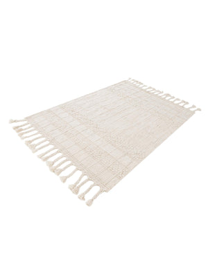 Ivory 4' 1 x 6' 1 Eco Bohemian Indoor Outdoor Rectangle Area Rug Weather Resistant for Patio, Deck, Terrace, Balcony, Porch 100% Recycled PET Polyester Carpet Mat for Sale at Rug Engine