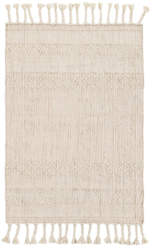 Ivory 4' 1 x 6' 1 Eco Bohemian Indoor Outdoor Rectangle Area Rug Weather Resistant for Patio, Deck, Terrace, Balcony, Porch 100% Recycled PET Polyester Carpet Mat for Sale at Rug Engine