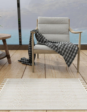 Ivory 10' x 14' 1 Eco Bohemian Indoor Outdoor Rectangle Area Rug Weather Resistant for Patio, Deck, Terrace, Balcony, Porch 100% Recycled PET Polyester Carpet Mat for Sale at Rug Engine