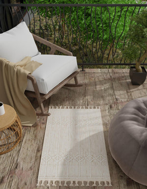 Ivory 2' x 3' 1 Eco Bohemian Indoor Outdoor Rectangle Area Rug Weather Resistant for Patio, Deck, Terrace, Balcony, Porch 100% Recycled PET Polyester Carpet Mat for Sale at Rug Engine