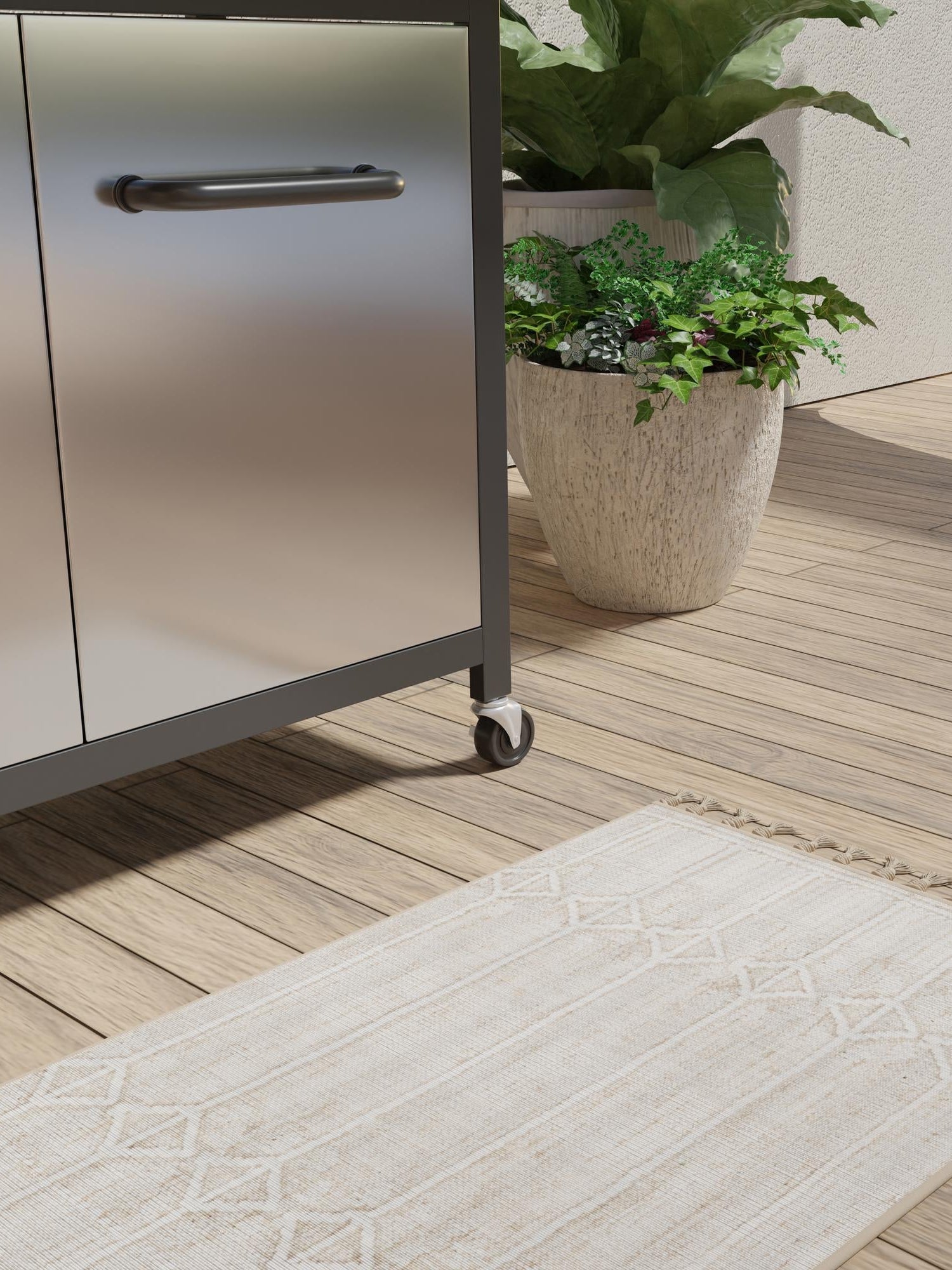 Ivory 10' x 14' 1 Eco Bohemian Indoor Outdoor Rectangle Area Rug Weather Resistant for Patio, Deck, Terrace, Balcony, Porch 100% Recycled PET Polyester Carpet Mat for Sale at Rug Engine