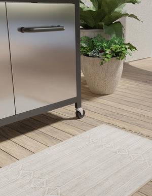 Ivory 2' x 3' 1 Eco Bohemian Indoor Outdoor Rectangle Area Rug Weather Resistant for Patio, Deck, Terrace, Balcony, Porch 100% Recycled PET Polyester Carpet Mat for Sale at Rug Engine