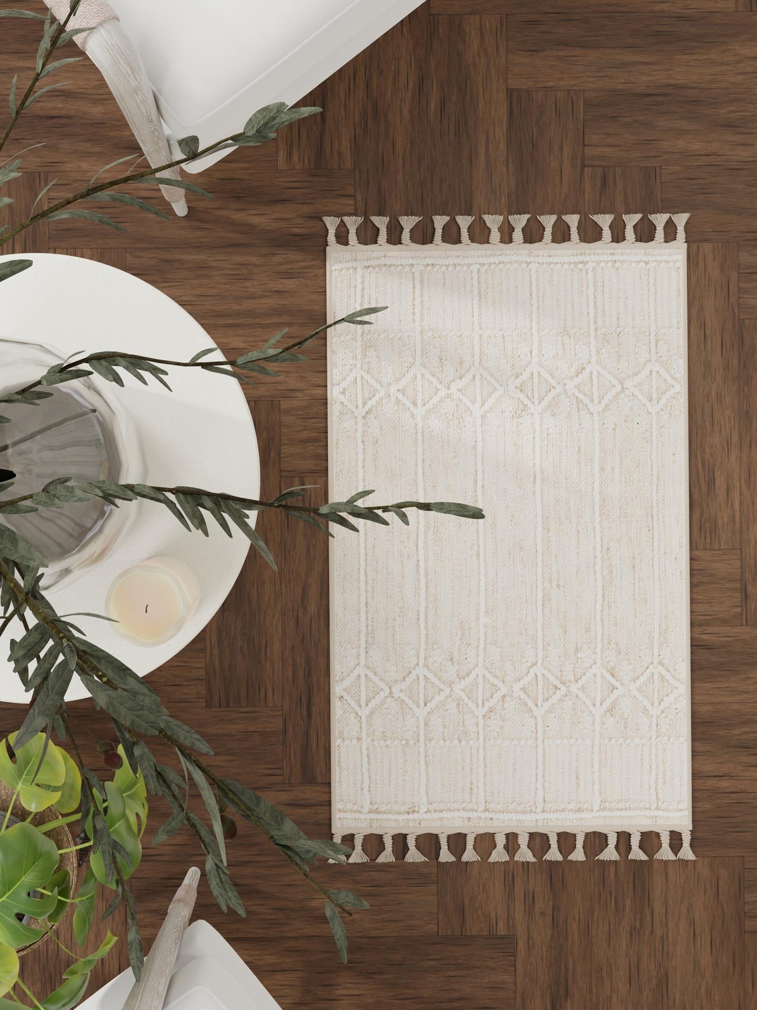Ivory 10' x 14' 1 Eco Bohemian Indoor Outdoor Rectangle Area Rug Weather Resistant for Patio, Deck, Terrace, Balcony, Porch 100% Recycled PET Polyester Carpet Mat for Sale at Rug Engine