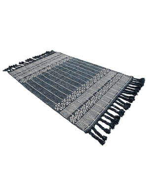 Navy Blue 4' 1 x 6' 1 Eco Bohemian Indoor Outdoor Rectangle Area Rug Weather Resistant for Patio, Deck, Terrace, Balcony, Porch 100% Recycled PET Polyester Carpet Mat for Sale at Rug Engine