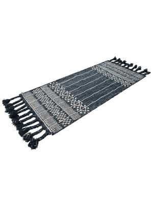 Navy Blue 2' 2 x 5' 1 Eco Bohemian Indoor Outdoor Runner Area Rug Weather Resistant for Patio, Deck, Terrace, Balcony, Porch 100% Recycled PET Polyester Carpet Mat for Sale at Rug Engine