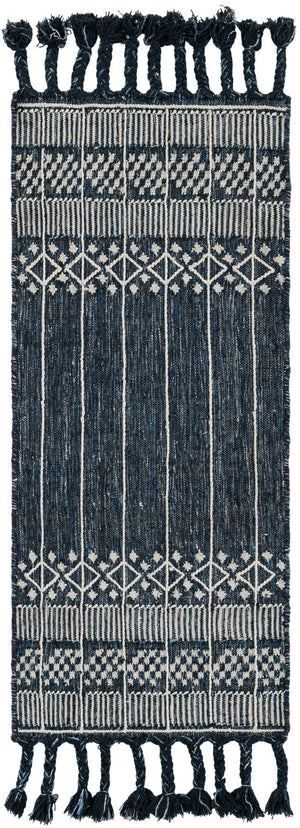 Navy Blue 2' 2 x 5' 1 Eco Bohemian Indoor Outdoor Runner Area Rug Weather Resistant for Patio, Deck, Terrace, Balcony, Porch 100% Recycled PET Polyester Carpet Mat for Sale at Rug Engine