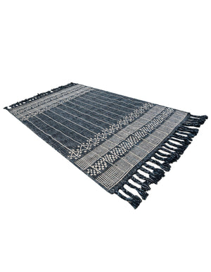 Navy Blue 5' 1 x 8' Eco Bohemian Indoor Outdoor Rectangle Area Rug Weather Resistant for Patio, Deck, Terrace, Balcony, Porch 100% Recycled PET Polyester Carpet Mat for Sale at Rug Engine